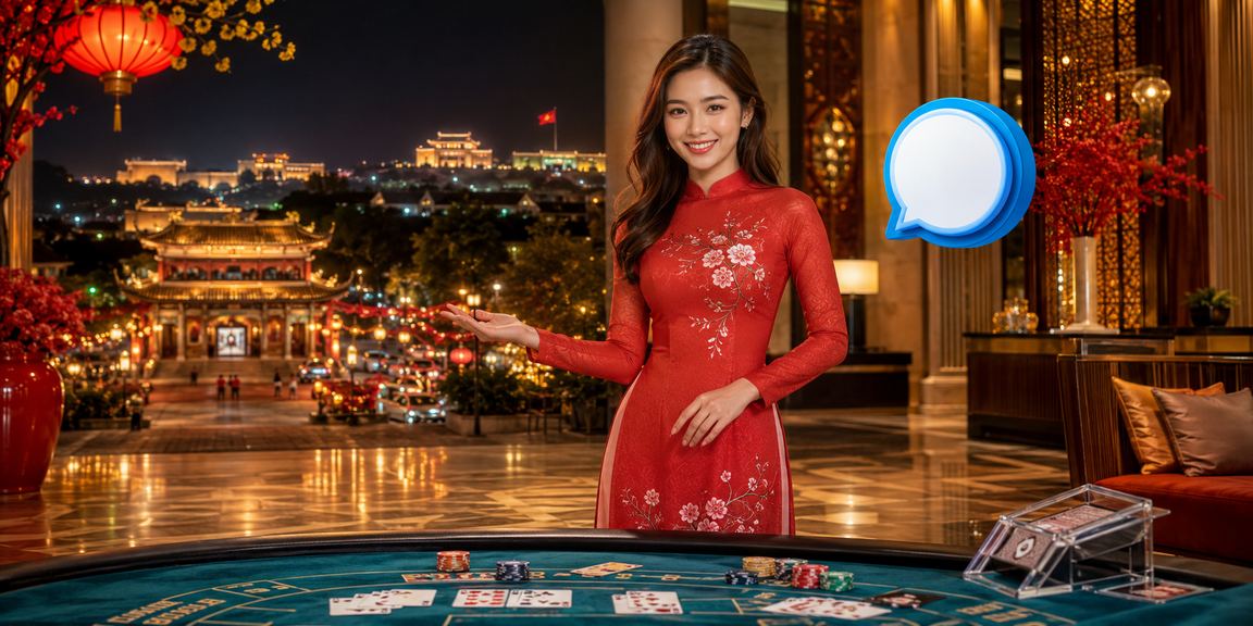 Không khí lễ hội Baccarat tại Huế với bàn chơi được trang trí rực rỡ theo phong cách cố đô